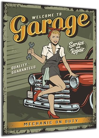 DARO Design - Wand-Bild auf 6mm HDF 30x20 cm Garage Service - Wand-Deko Bilder Geschenk Vintage-Schild Retro-Schild