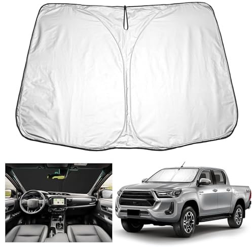 YEE PIN Hilux Sonnenschutz Auto kompatibel mit Toyota Hilux 2016-2023 2024, Faltbare Auto Sonnenschirm Frontscheibe Windschutzscheibe UV Staub Schutz