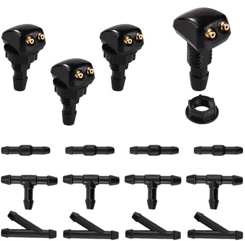 Lyeteung 4 Stücke Auto Frontscheibe Scheibenwischer Waschdüsen, Universal Auto Windschutzscheibe Scheibenwaschdüsen, Auto Front Scheibenwischerdüsen, mit 12 Stücke Schlauchverbinder