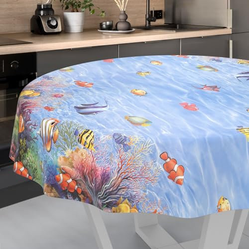 Wachstuch-Tischdecke Tischdecke abwaschbar Wachstuch Garten-Tischdecke Outdoor Indoor Rund 120cm Schnittkante Aquarium
