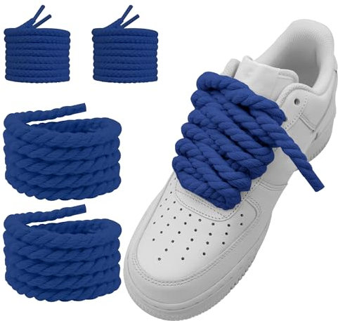 NDTEZUGT 10mm Lacci per Scarpe in Corda Spessa, 120cm 140cm Lacci Intrecciati Rotondi in Coton per Scarpe da Ginnastica, Corsa(Blu 47''/120cm)