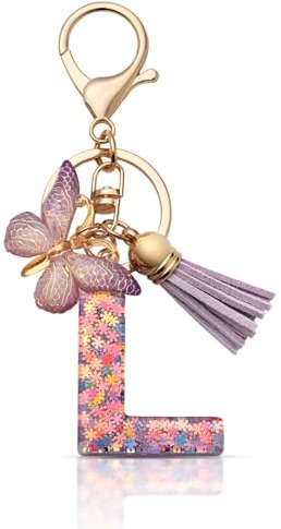 CHUQING Schlüsselanhänger mädchen Schlüsselanhänger Buchstabe Schlüssel Anhänger Schmetterling Autoschlüsselanhänger mit Anfangsbuchstaben Frauen Keychain Geschenk