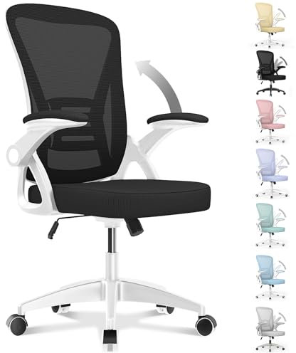 naspaluro Bürostuhl mit Verstellbaren Armlehnen, Ergonomischer Schreibtischstuhl mit Netzbespannung, Lordosenstütze, Höhenverstellbarer, Gepolstertem Sitzkissen, 360° Drehstuhl, Schwarz+Weiß