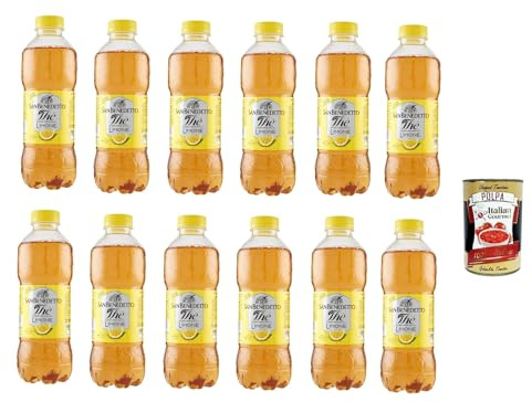 Italian Gourmet Thè Limone 12 x 500ml, Eistee Zitrone PET Flaschen Getränk | Tè freddo rinfrescante; ohne Konservierungsstoffe, künstliche Farbstoffe, Gesamtnettogewicht 6 L + Kostenlos Polpa 400g
