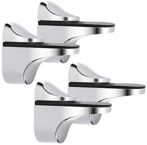 Mooche 4Pcs Adjustable Glass Shelf Bracket Glass Clamp Wall Mount Floating Shelf Support Holder for Bathroom, Adaptive 5-18mm Thickness Glass, Chrome Finished