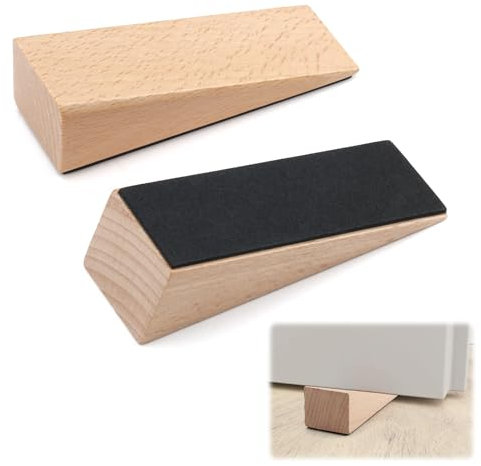 2Pcs Wooden Door Stops Non-Slip Door Wedge Fixed Door Stopper Base with Rubber Door Holders for All Types of Doors - Decorative and Functional Wooden Door Stopper