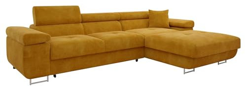 Mirjan24 Ecksofa Torezio Mini mit Bettkasten, Einstellbare Kopfstützen, Bequeme Polsterung, Eckcouch mit Schlaffunktion für Wohnzimmer L-Form Couch mit Bettfunktion (Wave 05, Seite: Rechts)