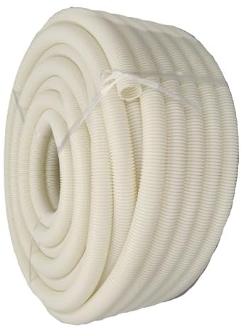 Jandei - Corrugated Cable Conduction Tube Without Groove. 50 m Spool. White PVC Cable Protector Hose (32 mm)