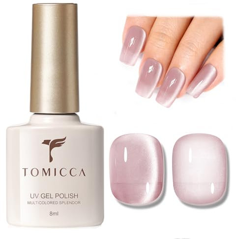 TOMICCA Magnetic Cat Eye Gel Polish - Holographic Dark Pink 3D Flash Effect | UV Nail Lamp Needed, Soak Off UV Gel, 8ml Salon DIY at Home