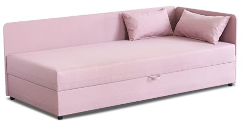 Bonni24 Einzelbett mit Staukasten Jugendbett Einzelbettsofa mit Bettkasten Hirek (Rosa, 80x200)