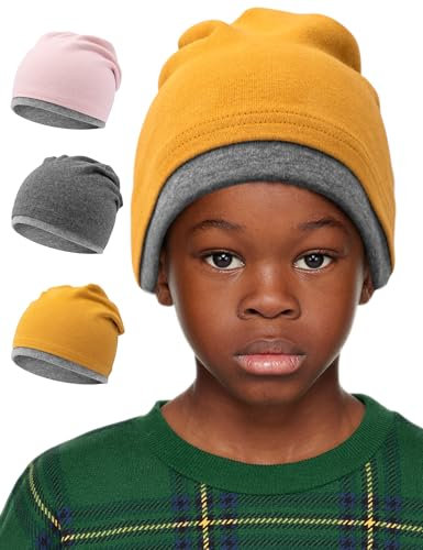 Kiiwah Beanie Mütze Kinder, 95% Baumwolle Kindermütze für 2-8 Jahren Mädchen Jungen, Winter Wärme Strickmützen (Gelb)