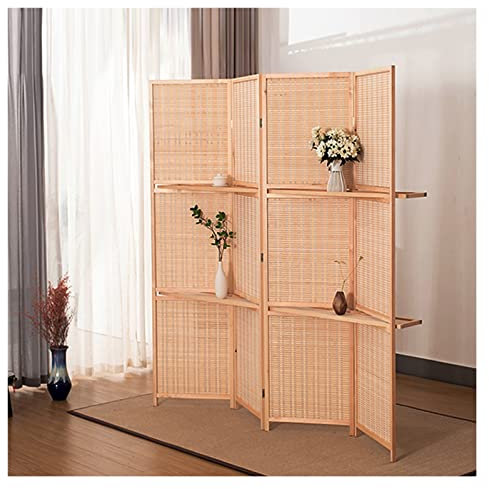 GLJTUO Raumteiler Für Wohnzimmer/Tür, Modern, Schlicht, 4 Paneele, Sichtschutzwände Mit Ausstellungsregalen, Zusammenklappbare Raumteiler, Dekorpaneel,4 Panels-High-150cm/59in