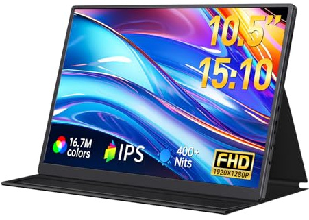 DAMRAPT 10.5 Small Portable Monitor FHD 1920x1280 IPS 400Nits 1500:1 | Mini Monitor USB-C Mini-HDMI Smart Stand Speakers Lightweight 3:2 Travel Screen for Laptop Coding Doc