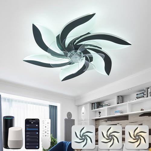 Modern Smart Ceiling Fan Light with Remote Control Works with Alexa & Google App Controlled Mute DC Motor Black Windmill Design Ideal for Bedroom