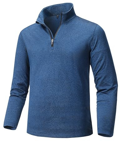 Tansozer Men's 1/4 Zip Long Sleeve T-Shirts Micro-Fleece Golf Tops Quick Dry Running Gym Activewear