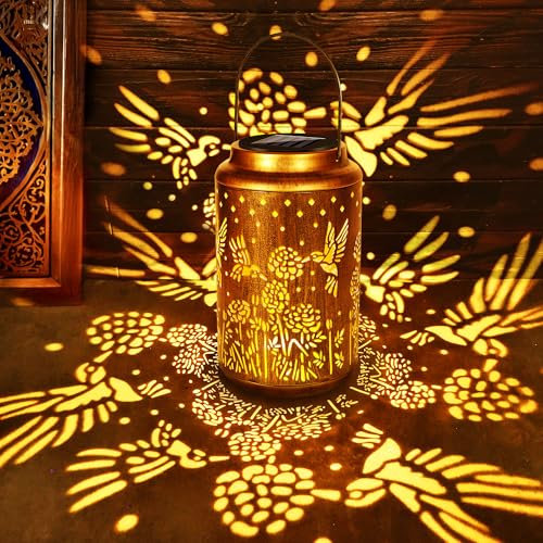 Solarlaterne für Außen, Solarlampen Gartendeko Hängend Kolibri Solar Laterne Outdoor Metall Wasserdicht LED Solarleuchten für Balkon Patio Terrasse Tisch Rasen Hof Geschenk Camping Draußen, Warmweiß