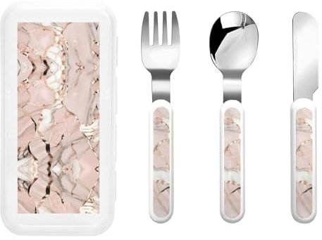 Rose Gold Marble 3 Piece Set for Camping Stainless Steel Flatware, Spoon, Fork, Knife, Ideal for Outdoor