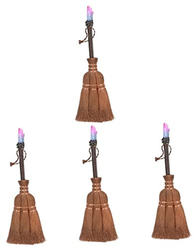 minkissy 4pcs Short Witch Broom Garden Decor Witch Broom Pendant for Halloween Party