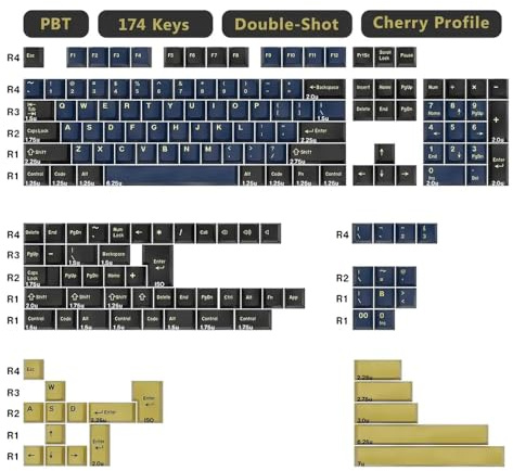 FKRTQIYN KBDIY Retro White und Black Double Shot PBT -Schlüsselcaps -Profil 7U Set für mechanische -Tastaturen(GMK Blue Samurai)