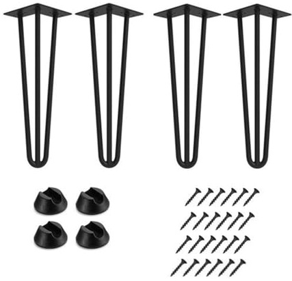 EGTink Pieds de Table en Épingle à Cheveux,Lot de 4 Pieds de Table en Métal Noir,Pieds de Meubles avec Pieds à 3 Barres,pour Table TV, Table Basse,Armoire (25cm)