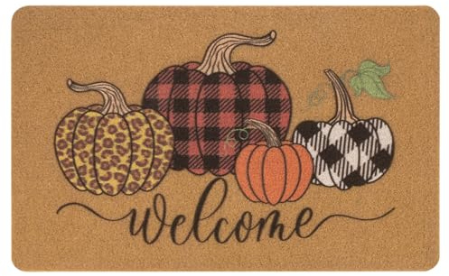 KorhLeoh Hello Pumpkin Welcome Coir Door Mat - Halloween Pumpkin Outdoor Indoor Entrance Door Mat Non Slip Rubber Backing for Fall Holiday 17 * 30Inch