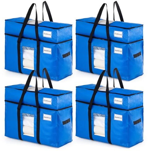 TAILI Doppellagige Umzugstaschen, Extra Groß, Strapazierfähig,4er-Pack Blau | Mit starken Griffen und Reißverschlüssen, Für den Umzug, Kleideraufbewahrung, Verpackung und als Wäschesäcke