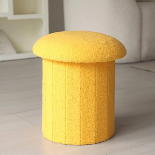 MUMUXIAO Ottomane mit Stauraum, Teddy-Samt, Pilzform, Fußstütze, zusammenklappbarer Ottomane, Schminkhocker für Wohnzimmer, Schlafzimmer (Gelb)