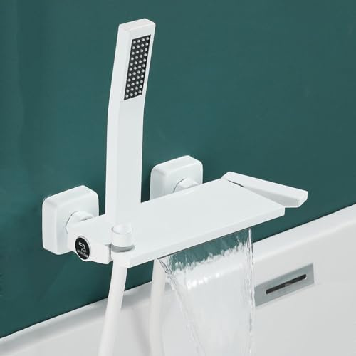 Wandmontage Badewannen Armaturen mit Brause Wasserfall Eingriff Wandarmatur Dusche Aufputz,Weiß