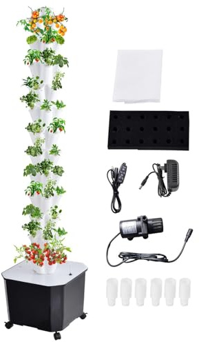 Hydroponisches Anbausystem 12-stufig Mit 60 Pflanzplätzen & 50L Wassertank – Vertikaler Hydroponik Turm Mit Automatischer Bewässerung | Indoor Garten Für Kräuter gemüses Erdbeeren Balkon Küche