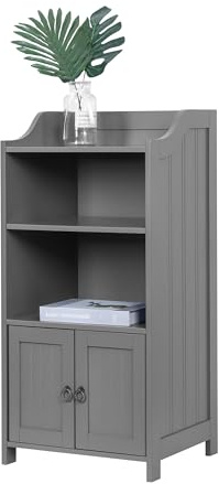 Relaxdays bathroom cabinet, HxWxD: 86x40.5x36 cm, 4 shelves, 2 doors, MDF, slim bathroom side cabinet, grey