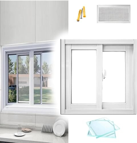 ZIUSFAC Fenêtre Coulissante De sous-Sol Fenêtre De Cave en Aluminium 40-100cm Fenêtre De sous-Sol avec Verre Trempé, pour Magasin Grange(White,(WxH) 70x45cm/28x18)