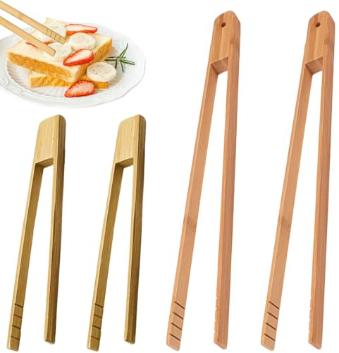 BAHME 4 Pcs pince grille pain, pince cuisine, pinces en bois, pinces à barbecue en bois, pinces, pinces à barbecue, réutilisables, pour rôtir, salade, bonbons, concombres, grillades