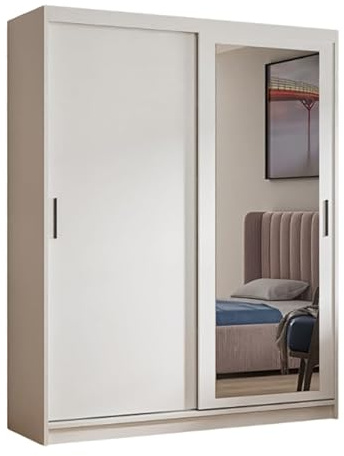 Margaret Hadas24 Kleiderschrank Henry mit Spiegel, Organizer, Mehrzweckschrank, Schwebetürenschrank, Garderobenschrank, Kleiderstange, Schrank, Schwebetürenschrank (weiß, 100 cm)