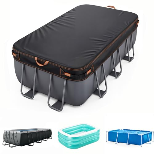 Cubierta de piscina rectangular de alta calidad para verano, de tela Oxford reforzada 500D, extra gruesa y resistente, para piscina rectangular con hebillas y cordón, 274 x 549 cm