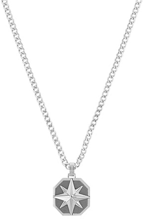 JOOP! Kette mit Anhänger für Herren, Edelstahl, 50+5 cm, Silber, Kompass-Anhänger, Geschenkidee, kommt in Schmuck Geschenk Box, 2100988