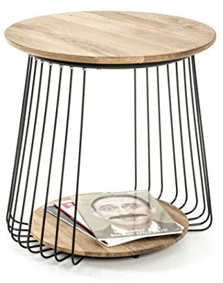 HAKU Möbel Beistelltisch Eiche, schwarz, Massivholz, Metall - Maße: H 52 cm x Ø 50 cm, Style: Modern