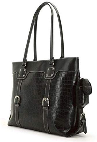 Mobile Edge Signature Laptop Tote Bag, Black Faux Croc, Fits 16 PC and 17 MacBook, SafetyCell Computer Protection Fach, for Women, Business, Students METSC1