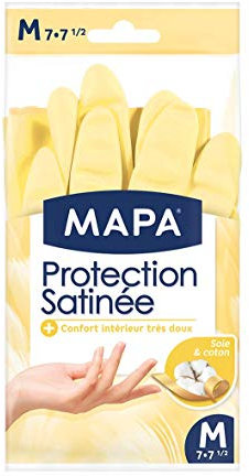 MAPA - Sensibilité - Gants de Ménage en Latex Intérieur Coton et Soie - Grand Confort d'utilisation et Extra Doux - Taille M - Lot de 3