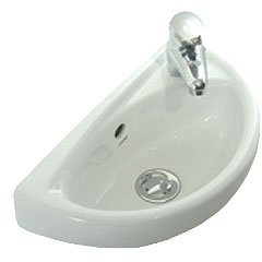 Kompaktes Mini-Waschbecken zum Aufhängen an der Wand, 395 x 233 mm, mit Mischbatterie und Ablaufgarnitur (Waschbecken und Mischbatterie mit Ablaufgarnitur)