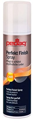 pedag Perfekt Finish Spray – Imprägnierspray für Lederpflege (150ml) | ideal für Farb-/Materialmix, perforierte Leder & Flechtleder | Pflegespray für Glatt- & Rauleder | veredelt die Oberfläche