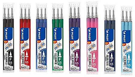 PILOT Tintenroller FRIXION ERSATZMINEN-SET für FriXion Point 05, 7 x 3er Sets Minen in allen Farben: blau, schwarz, rot, grün, pink, violett, hellblau