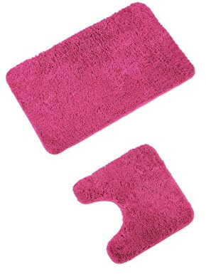 WohnDirect Badematten Set - WC Vorleger (45x45cm), Badematte (50x80cm) - rutschfest waschbar Badezimmerteppich MIT WC-Ausschnitt - Pink