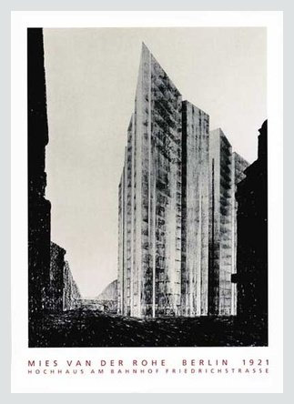 Germanposters Mies Van der Rohe Hochhaus Friedrichstrasse Poster Kunstdruck mit Alu Rahmen in Silber matt