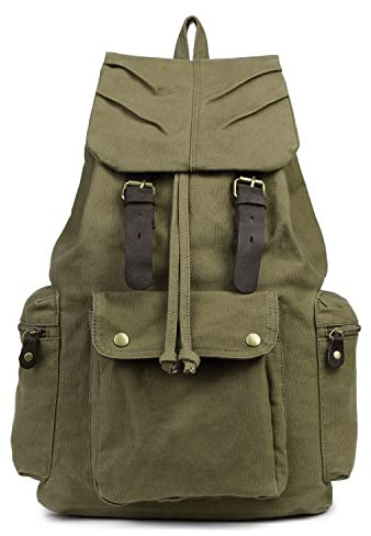 Yimidear Canvas Rucksack, Herren Damen Vintage Rucksäcke Retro Schulrucksack Wanderrucksack Reisetasche (army grün)