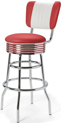 Bel Air Barhocker 2-er Set Gastronomie Barstuhl Hocker Bar Stuhl 50's Designerbarhocker Diner Hochstuhl (Red/White)