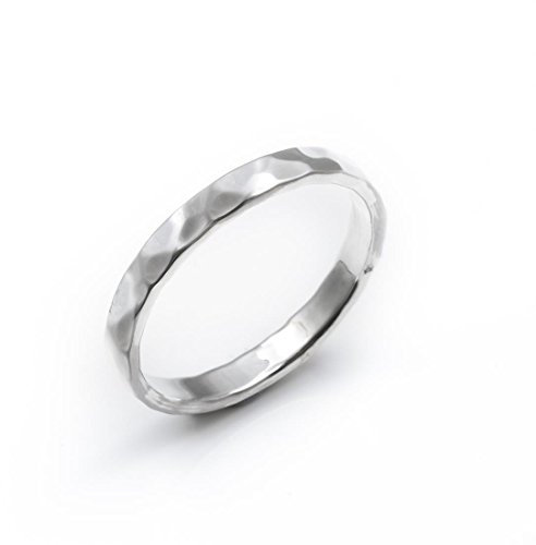 Silverly 925 Sterling Silber Ring mit Gehämmerter Oberfläche 3mm | Dünner Ehering | Herrenringe | Eheringe für Sie und Ihn | Minimalistischer Klassischer Silber-Stapelringschmuck