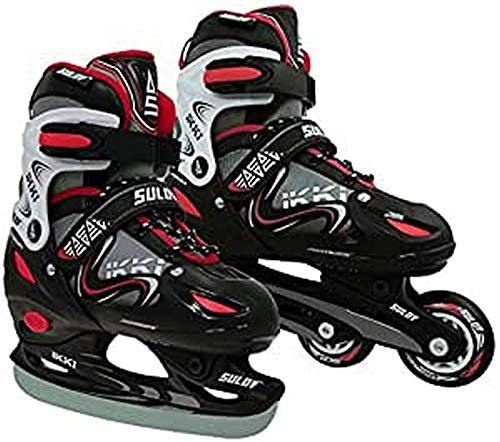 SULOV Jungen Schlittschuhe 2v1 Ikki, Schwarz/Rot, 31-34 cm