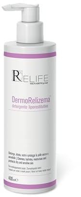 DermoRelizema detergente liporestitutivo viso e corpo. Deterge, aiuta a mantenere l'idratazione e l'elasticità della pelle sensibile o secca e/o a tendenza atopica. Adulti e bambini. Flacone da 400 ml