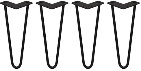 Monster Shop 4 x Hairpin Legs/Hair Pin Legs Set SkiSki Legs Furniture Desk Bench Chair Coffee Table 12 2 Prong 12mm Black Steel & Protector Feet…