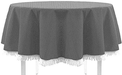 EXKLUSIV HEIMTEXTIL Gartentischdecke mit Fransen Tischdecke Classic 160 cm rund dunkelgrau